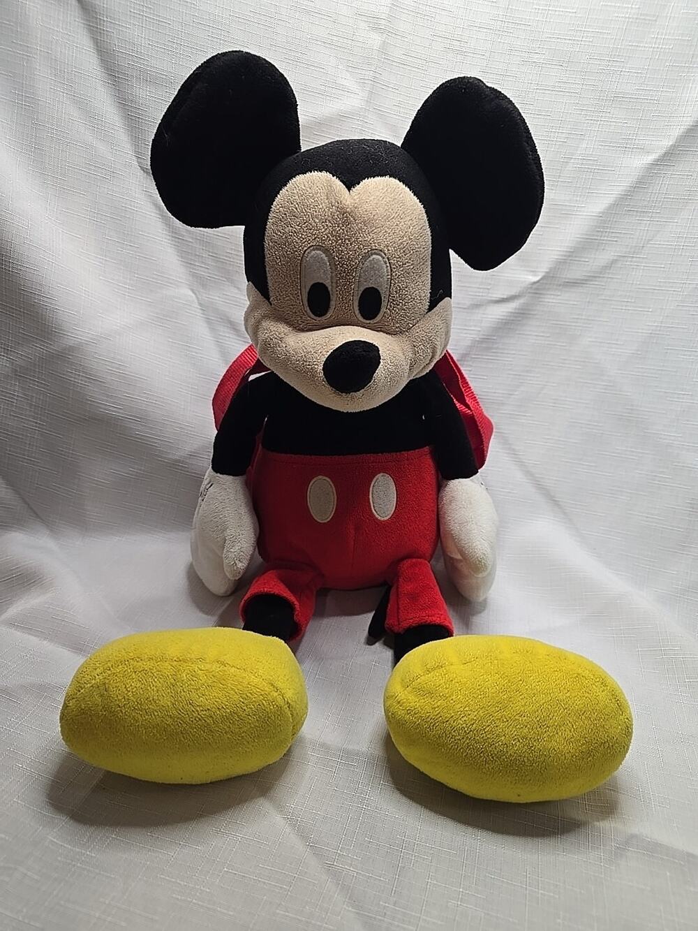 Vintage Walt Disney World Mickey Mouse Plush Zipper Pouch Backpack Red Straps